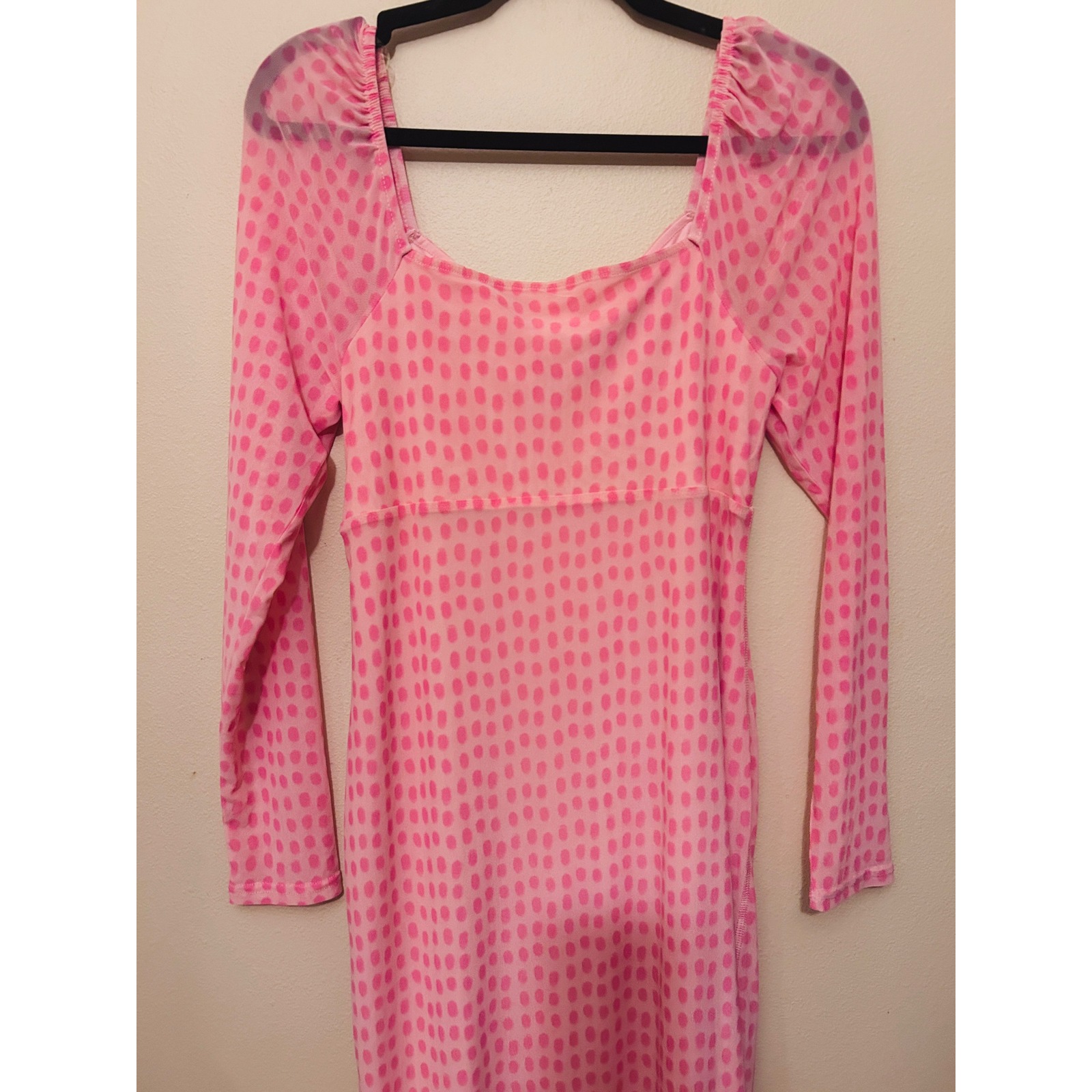 House Of Aama Target Midi Dress Womens M Pink Nwt Mesh Polka Dot Long Sleeve — image 6 of 8